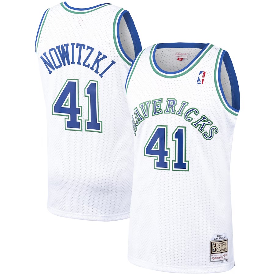 Men's Dallas Mavericks Dirk Nowitzki Mitchell & Ness White 1998/99 Hardwood Classics Swingman Jersey - U-jersey
