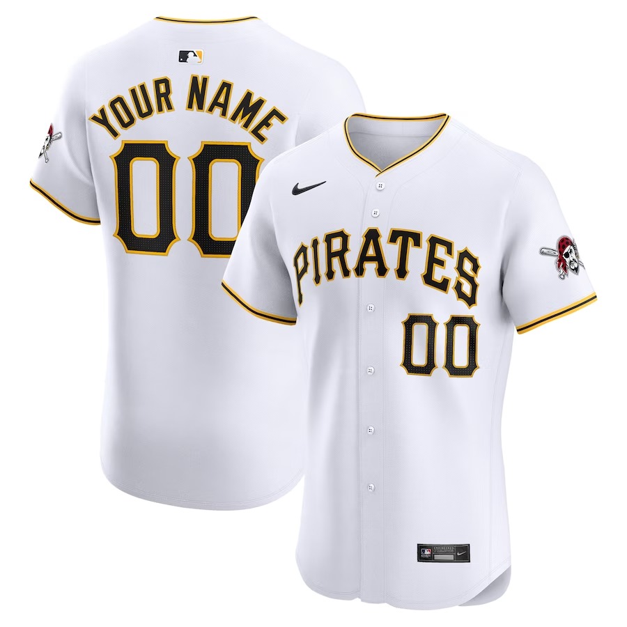 Men's Pittsburgh Pirates Nike White Home Elite Custom Jersey - U-jersey