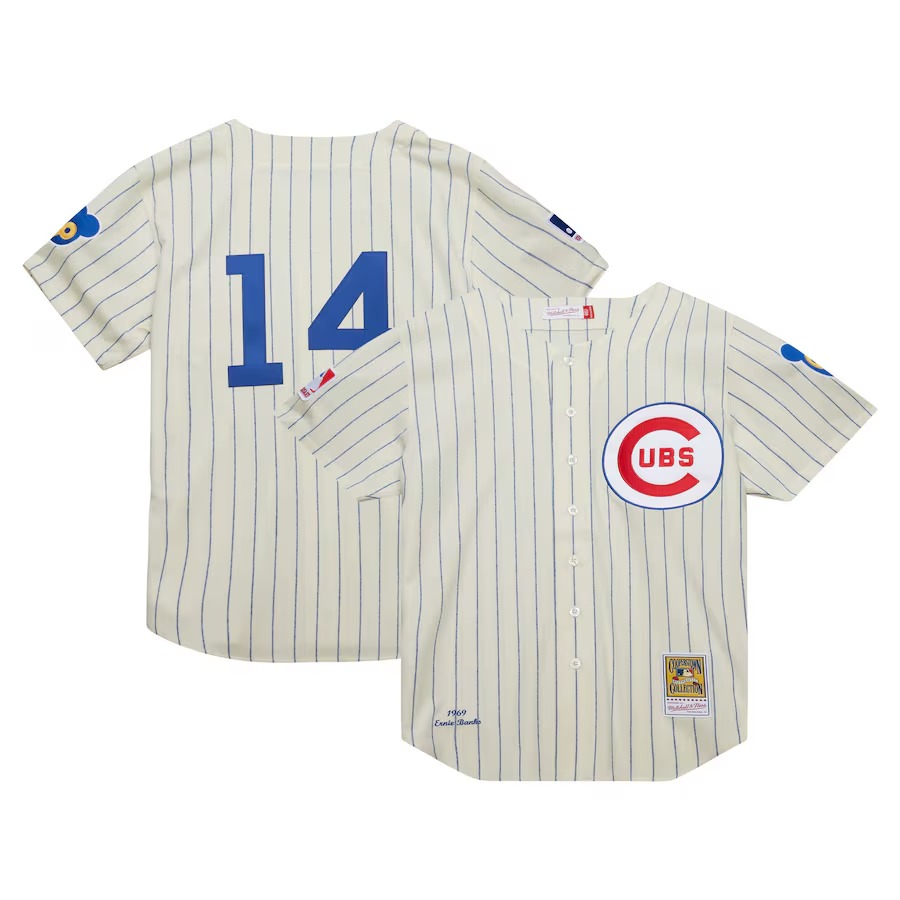 Men's Chicago Cubs Ernie Banks Mitchell & Ness Cream Cooperstown Collection 1969 Authentic Jersey - U-jersey