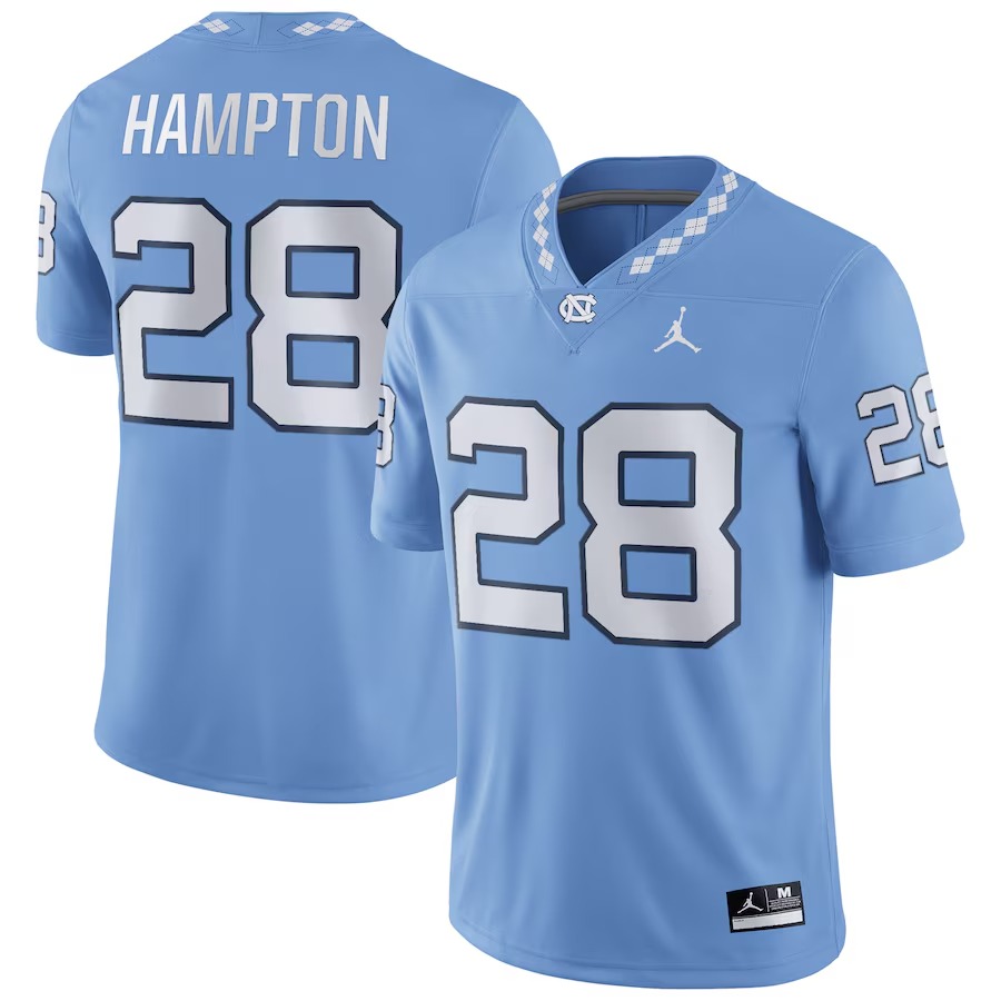 Omarion Hampton North Carolina Tar Heels Jordan Brand NIL Football Player Jersey - Carolina Blue - U-jersey