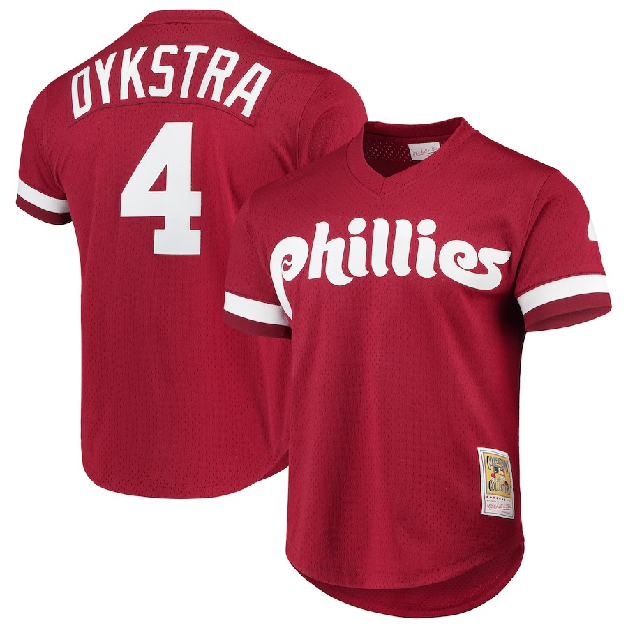 Mitchell & Ness Lenny Dykstra Philadelphia Phillies Cooperstown Collection Mesh Batting Practice Jersey - Scarlet - U-jersey