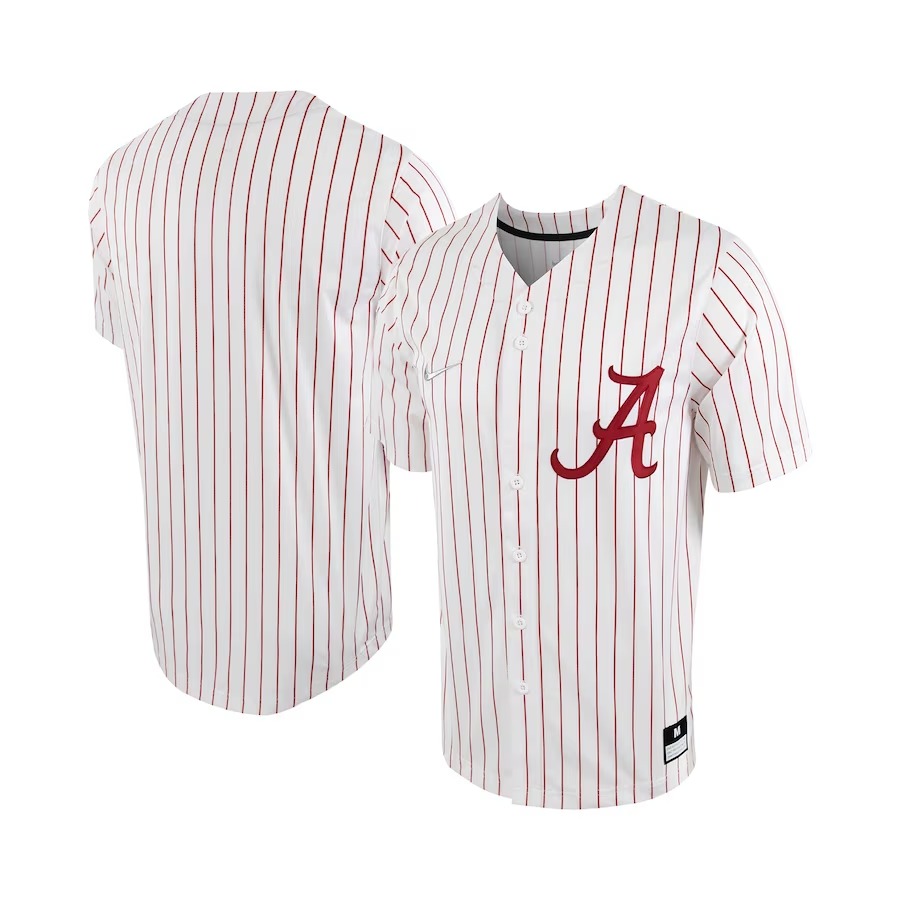 Alabama Crimson Tide Nike Pinstripe Replica Full-Button Baseball Jersey - White/Crimson - U-jersey