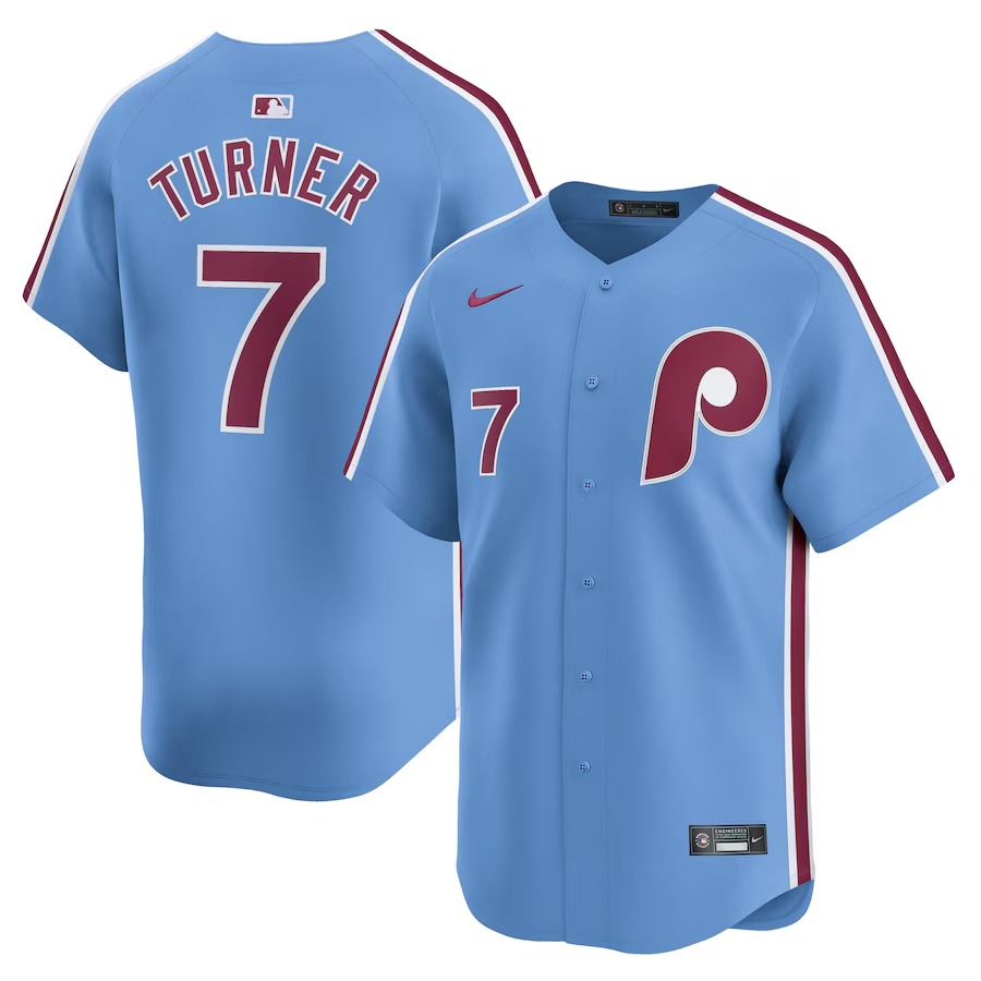 Men's Philadelphia Phillies Trea Turner Nike Light Blue Alternate Limited Player Jersey - U-jersey
