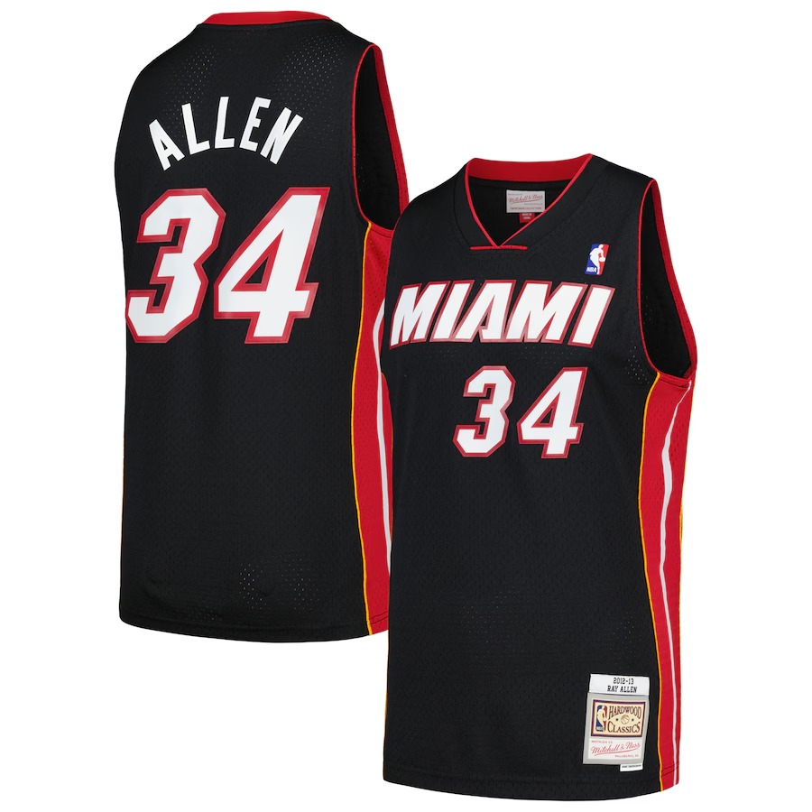 Men's Miami Heat Ray Allen Mitchell & Ness Black  2012/13 Hardwood Classics Swingman Jersey - U-jersey