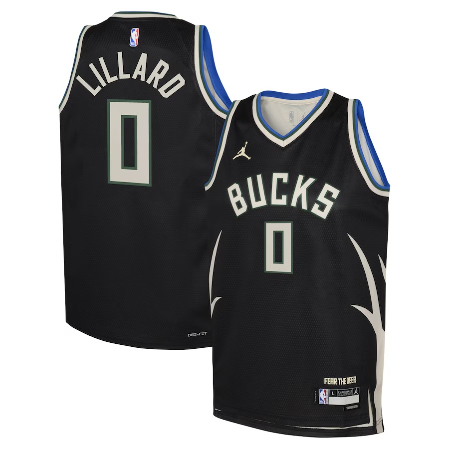 Youth Milwaukee Bucks Damian Lillard Jordan Brand Black Swingman Jersey - Statement Edition - U-jersey