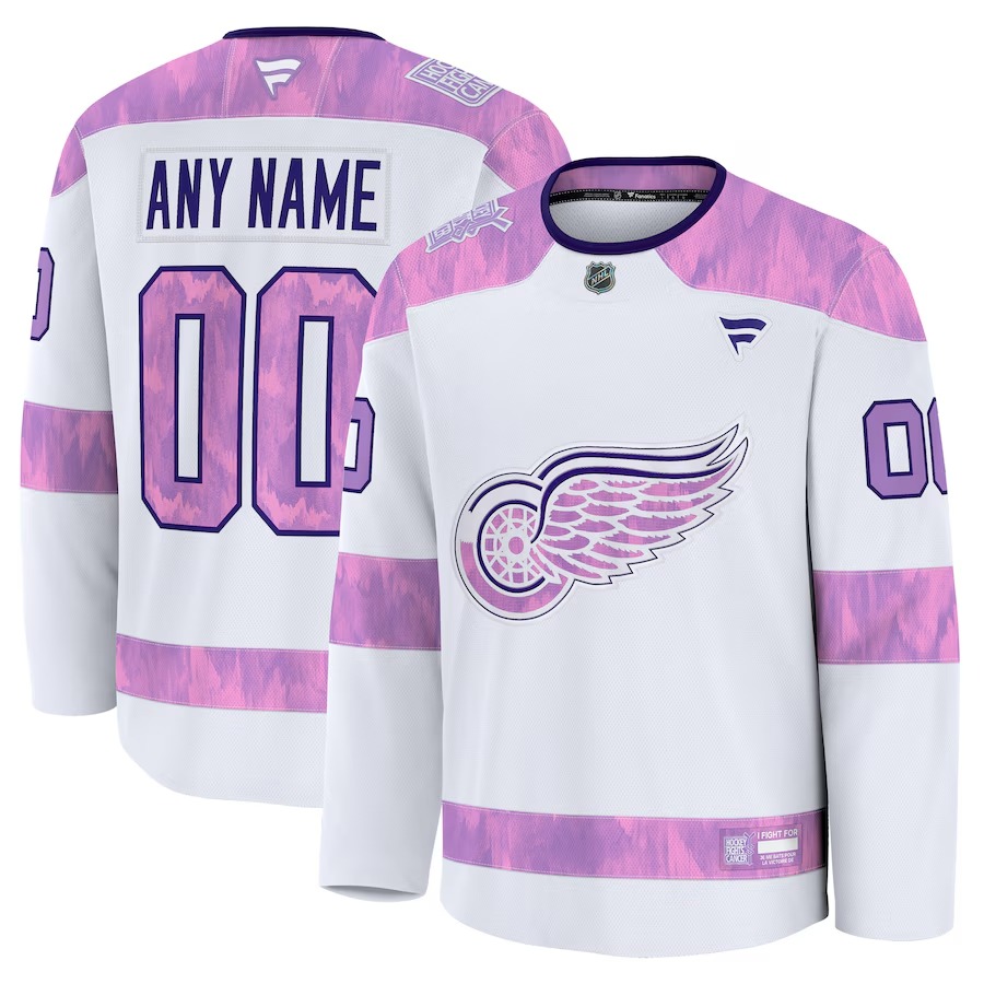 Men's Detroit Red Wings Fanatics White 2024 Hockey Fights Cancer Custom Practice Jersey - U-jersey