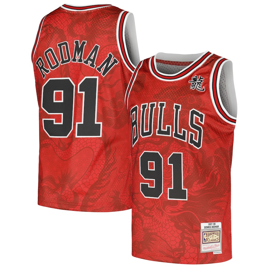 Men's Chicago Bulls Dennis Rodman Mitchell & Ness Red 1997/98 Hardwood Classics Asian Heritage 6.0 Swingman Throwback Player Jersey - U-jersey