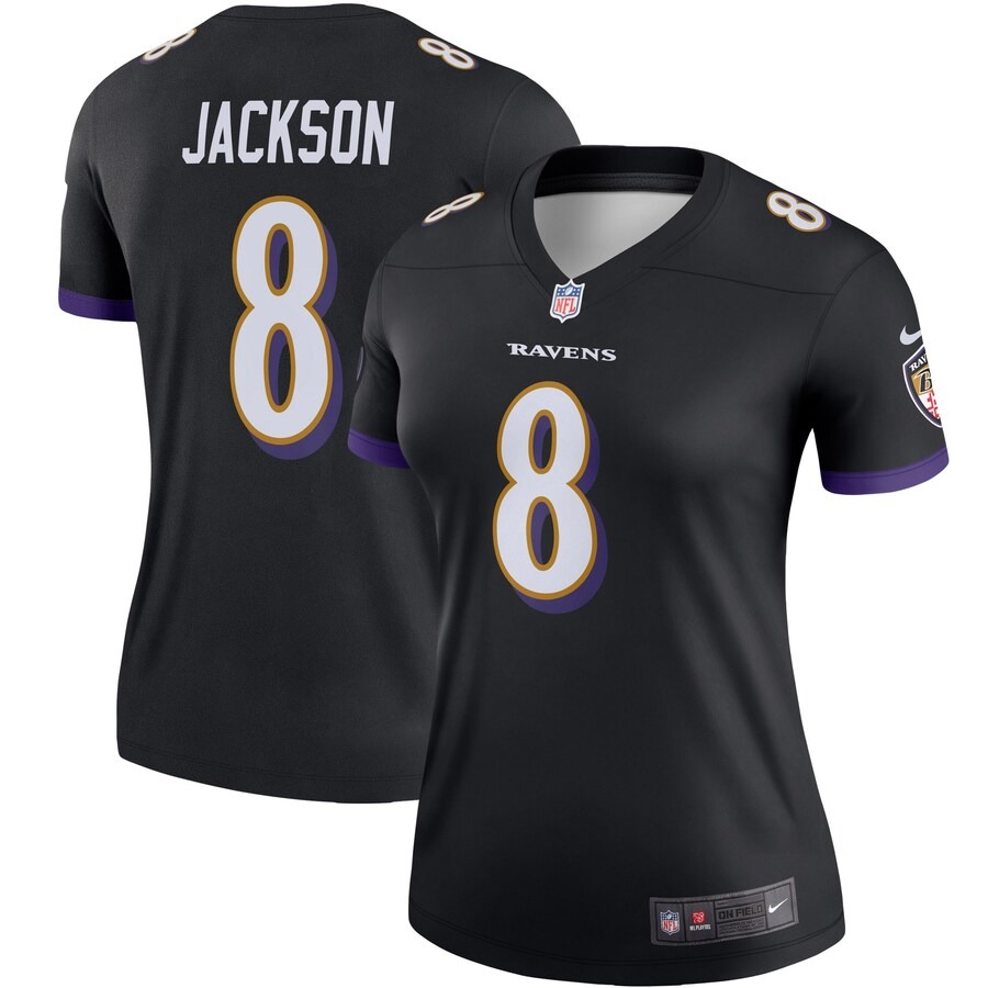 Women's Baltimore Ravens Lamar Jackson Nike Black Alternate Legend Player Performance Top - U-jersey
