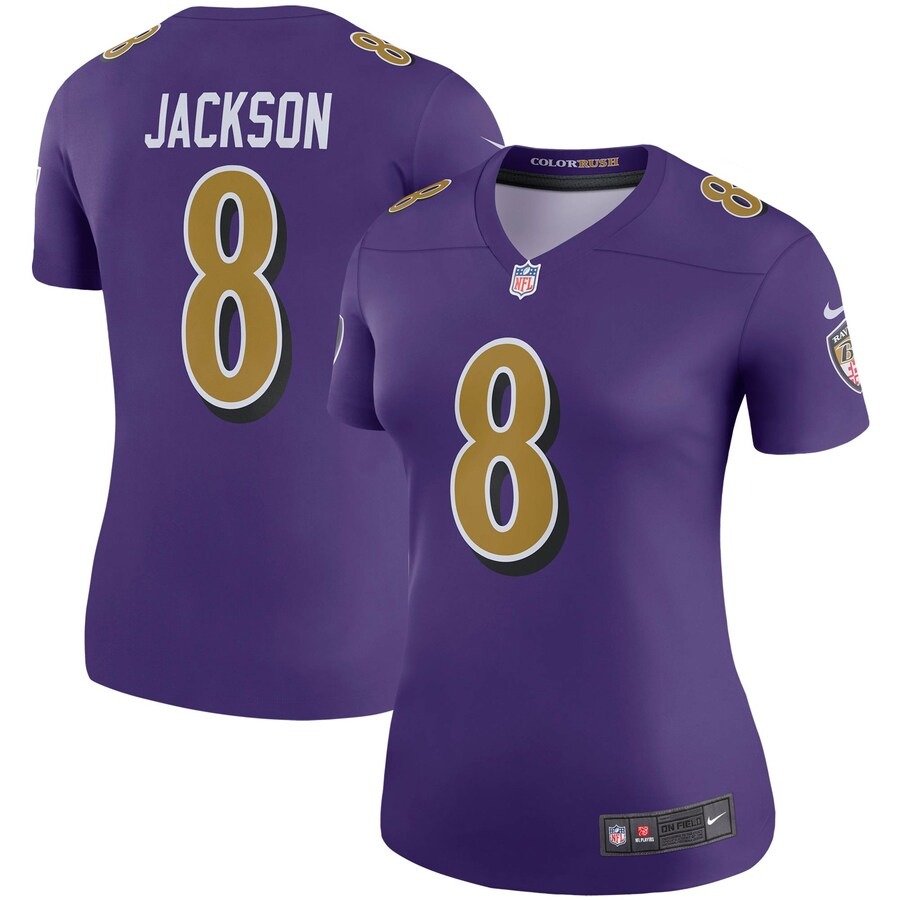Women's Baltimore Ravens Lamar Jackson Nike Purple Alternate Legend Player Performance Top - U-jersey