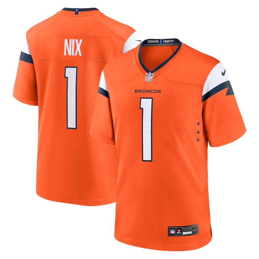 Men's Denver Broncos Bo Nix Nike Orange 2024 NFL Draft First Round Pick Player Game Jersey - U-jersey