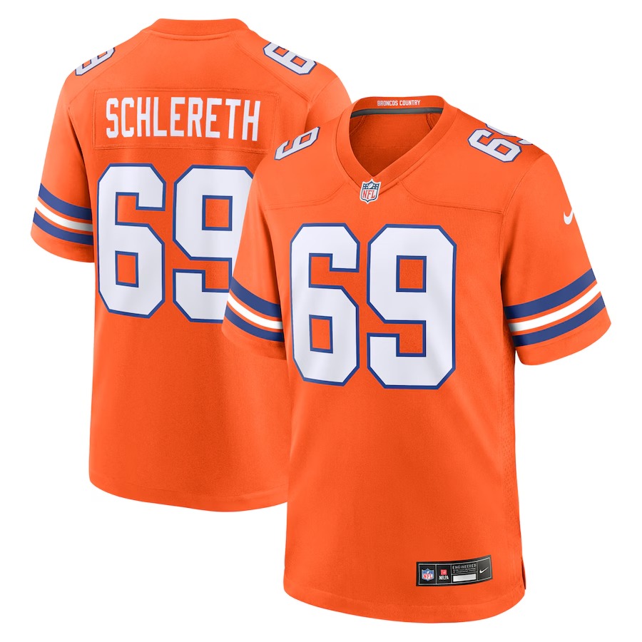 Men's Denver Broncos Mark Schlereth Nike Orange Mile High Collection 1977 Throwback Retired Player Game Jersey - U-jersey