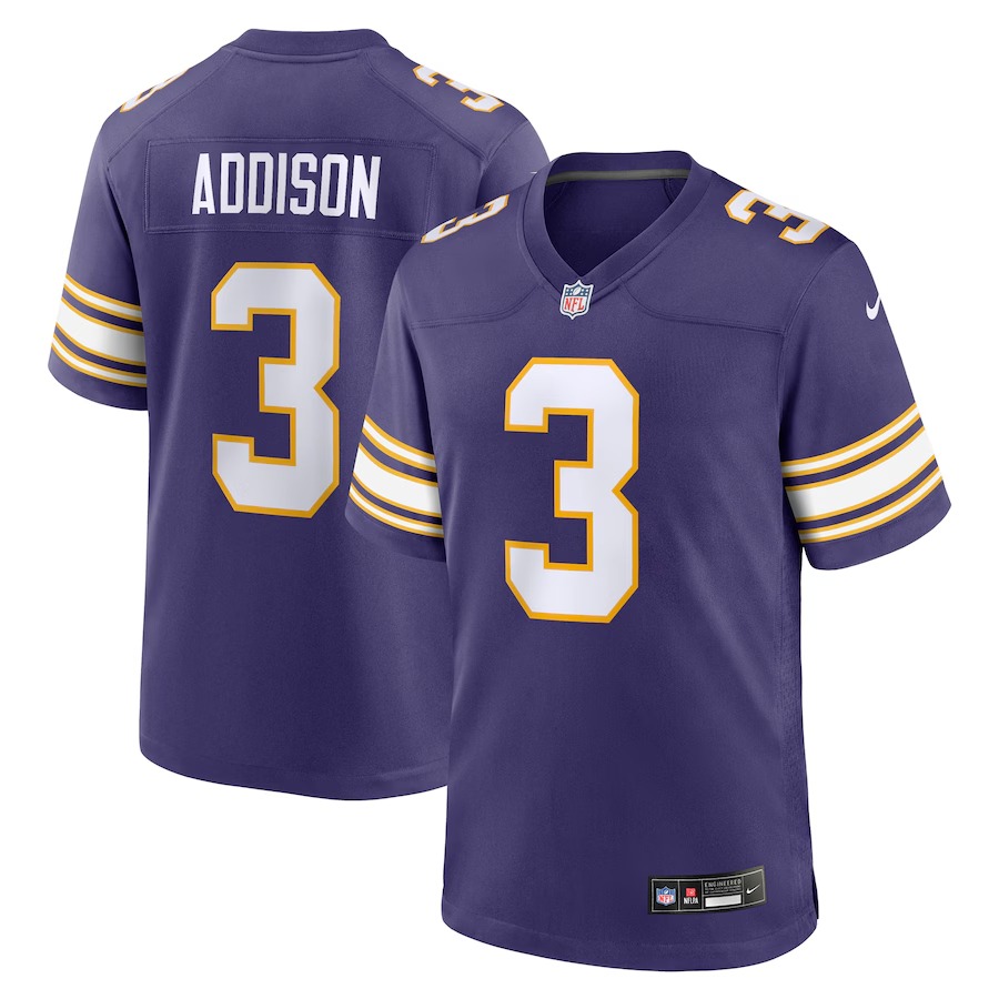 Men's Minnesota Vikings Jordan Addison Nike Purple Classic Player Game Jersey - U-jersey