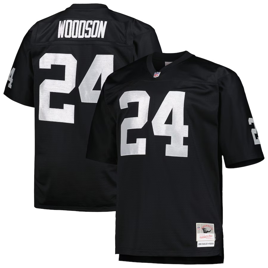 Men's Las Vegas Raiders Charles Woodson Mitchell & Ness Black Big & Tall 1998 Retired Player Replica Jersey - U-jersey