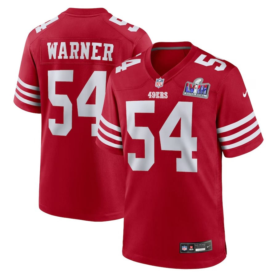 Men's San Francisco 49ers Fred Warner Nike Scarlet Super Bowl LVIII Game Jersey - U-jersey