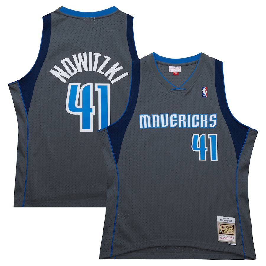 Men's Dallas Mavericks Dirk Nowitzki Mitchell & Ness Gray 2003/04 Hardwood Classics Swingman Jersey - U-jersey