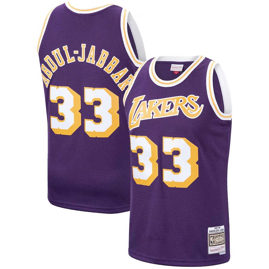 Men's Los Angeles Lakers Kareem Abdul-Jabbar Mitchell & Ness Purple Hardwood Classics Swingman Jersey - U-jersey