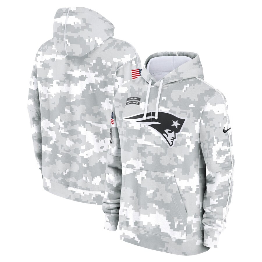 Men's New England Patriots Nike Arctic Camo 2024 Salute to Service Club Fleece Pullover Hoodie - U-jersey