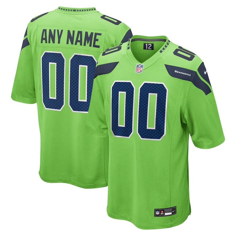 Men's Seattle Seahawks Nike Neon Green Alternate Custom Game Jersey - U-jersey