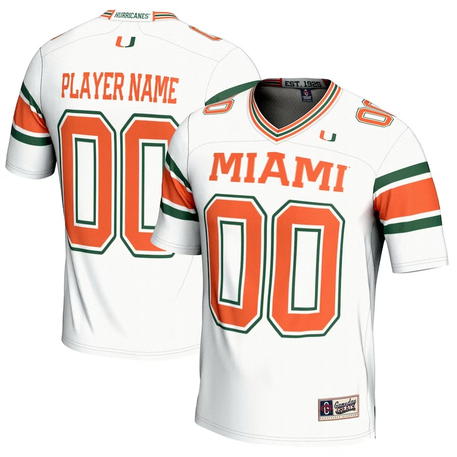 Miami Hurricanes GameDay Greats NIL Pick-A-Player Football Jersey - White - U-jersey