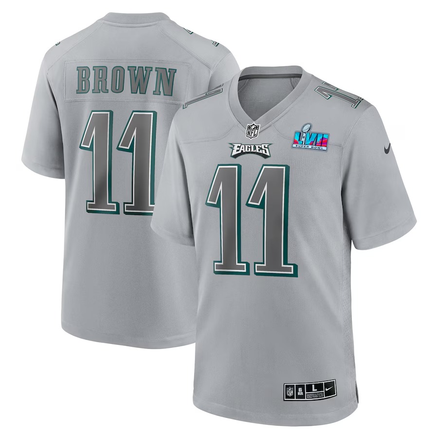 Men's Philadelphia Eagles A.J. Brown Nike Gray Super Bowl LVII Patch Atmosphere Fashion Game Jersey - U-jersey