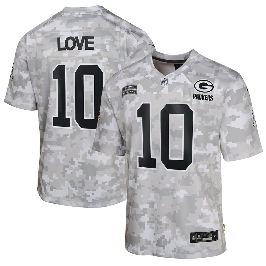 Youth Green Bay Packers Jordan Love Nike Arctic Camo 2024 Salute to Service Game Jersey - U-jersey