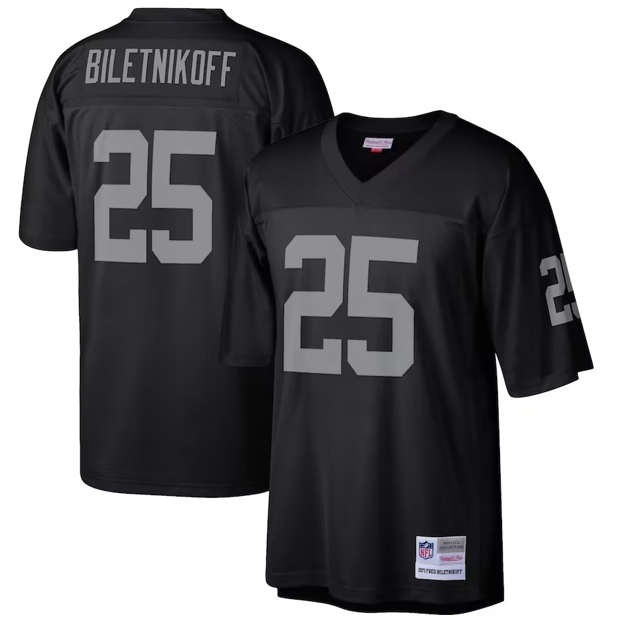 Men's Las Vegas Raiders Fred Biletnikoff Mitchell & Ness Black Retired Player Legacy Replica Jersey - U-jersey