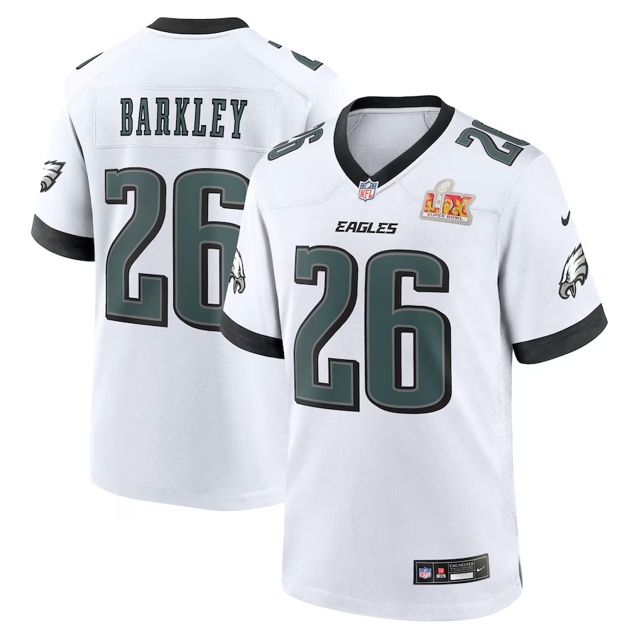 Men's Philadelphia Eagles Saquon Barkley Nike White Super Bowl LIX Game Player Jersey - U-jersey