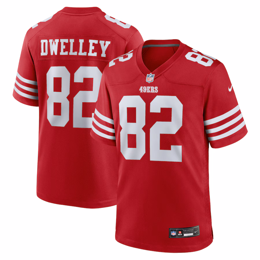 Men's San Francisco 49ers Ross Dwelley Nike Scarlet Team Game Jersey - U-jersey