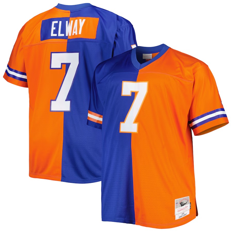 Men's Denver Broncos John Elway Mitchell & Ness Royal/Orange Big & Tall Split Legacy Retired Player Replica Jersey - U-jersey