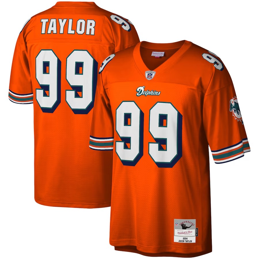 Men's Miami Dolphins Jason Taylor Mitchell & Ness Orange Big & Tall 2004 Retired Player Replica Jersey - U-jersey