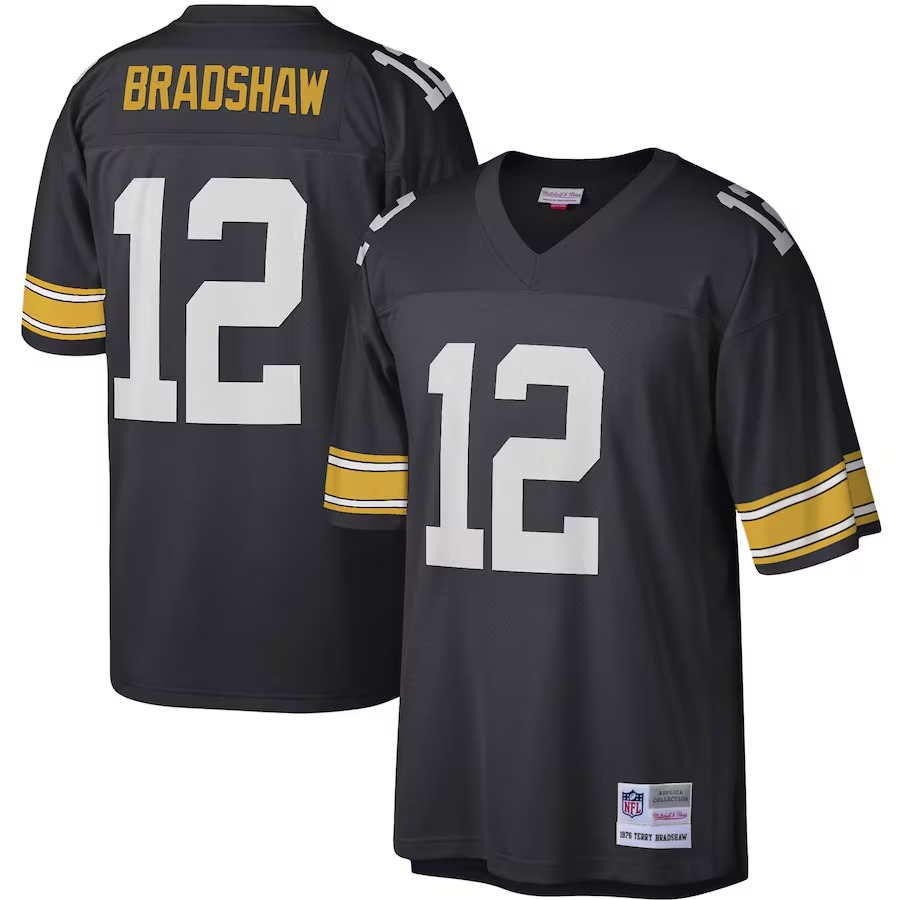 Men's Pittsburgh Steelers Terry Bradshaw Mitchell & Ness Black Legacy Replica Jersey - U-jersey
