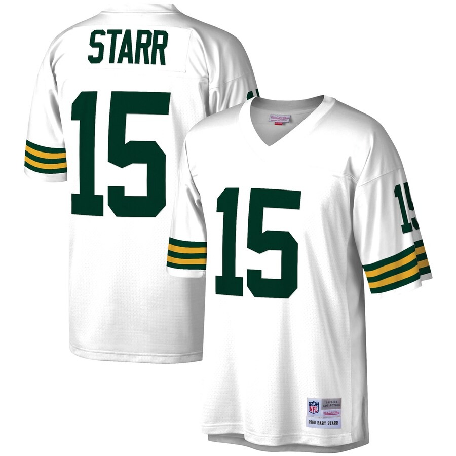 Men's Green Bay Packers Bart Starr Mitchell & Ness White Legacy Replica Jersey - U-jersey