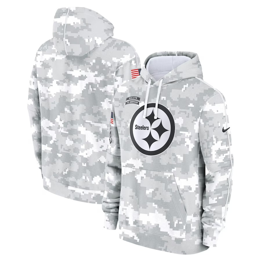 Men's Pittsburgh Steelers Nike Arctic Camo 2024 Salute to Service Club Fleece Pullover Hoodie - U-jersey
