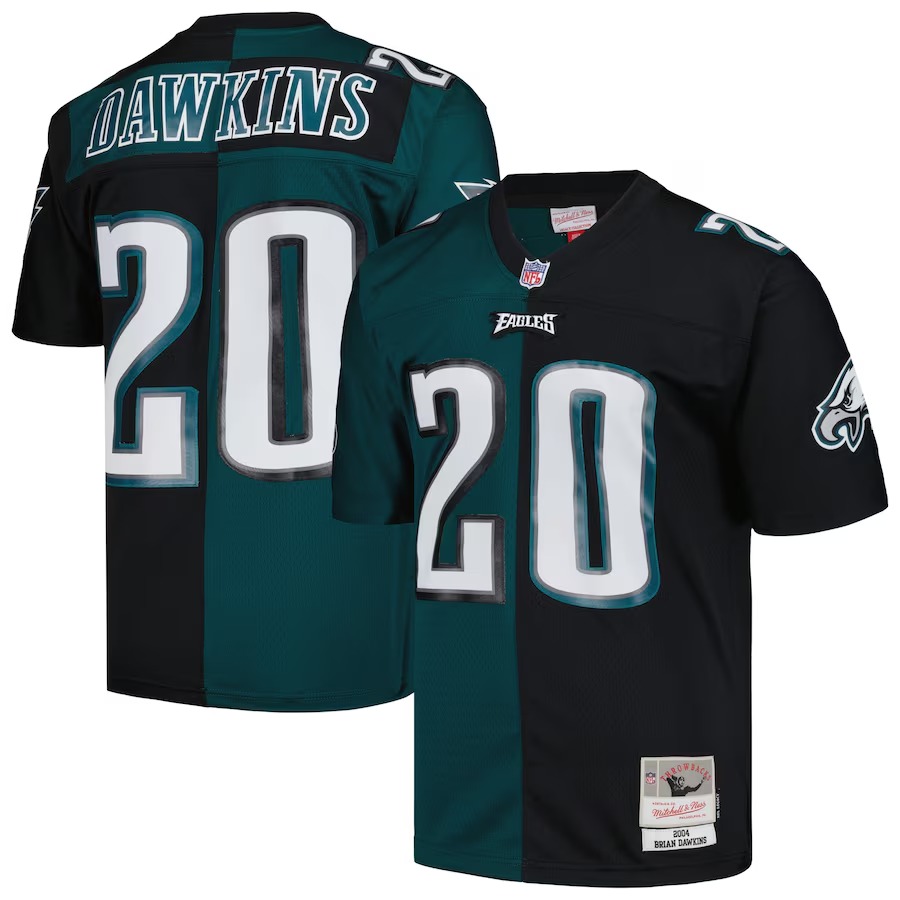 Men's Philadelphia Eagles Brian Dawkins Mitchell & Ness Midnight Green/Black 2004 Split Legacy Replica Jersey - U-jersey