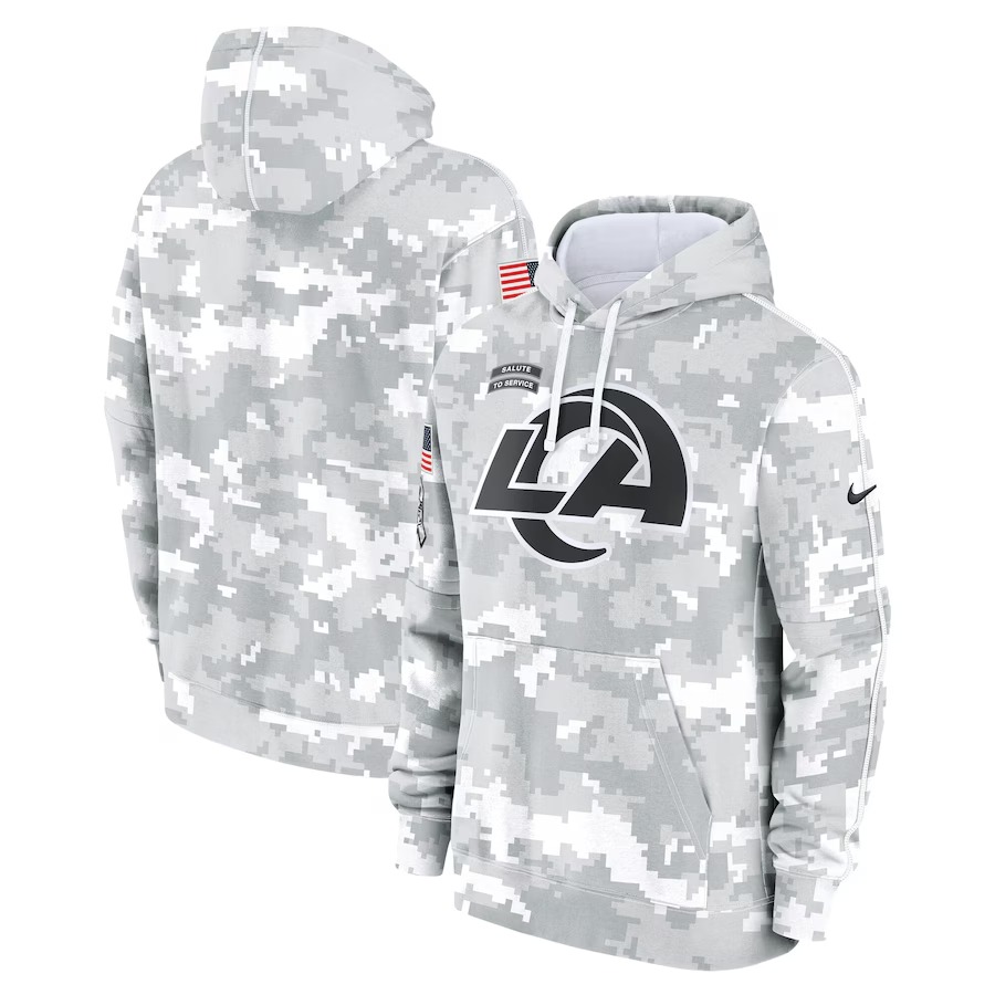 Men's Los Angeles Rams Nike Arctic Camo 2024 Salute to Service Club Fleece Pullover Hoodie - U-jersey