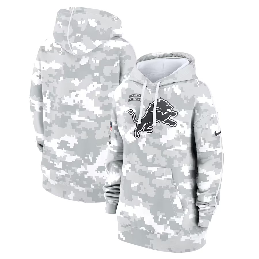 Women's Detroit Lions Nike Arctic Camo 2024 Salute To Service Club Fleece Pullover Hoodie - U-jersey