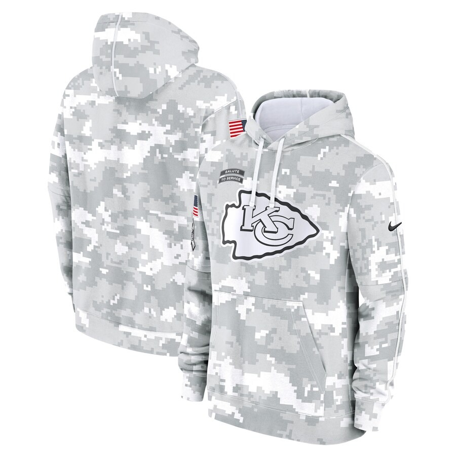 Men's Kansas City Chiefs Nike Arctic Camo 2024 Salute to Service Club Fleece Pullover Hoodie - U-jersey