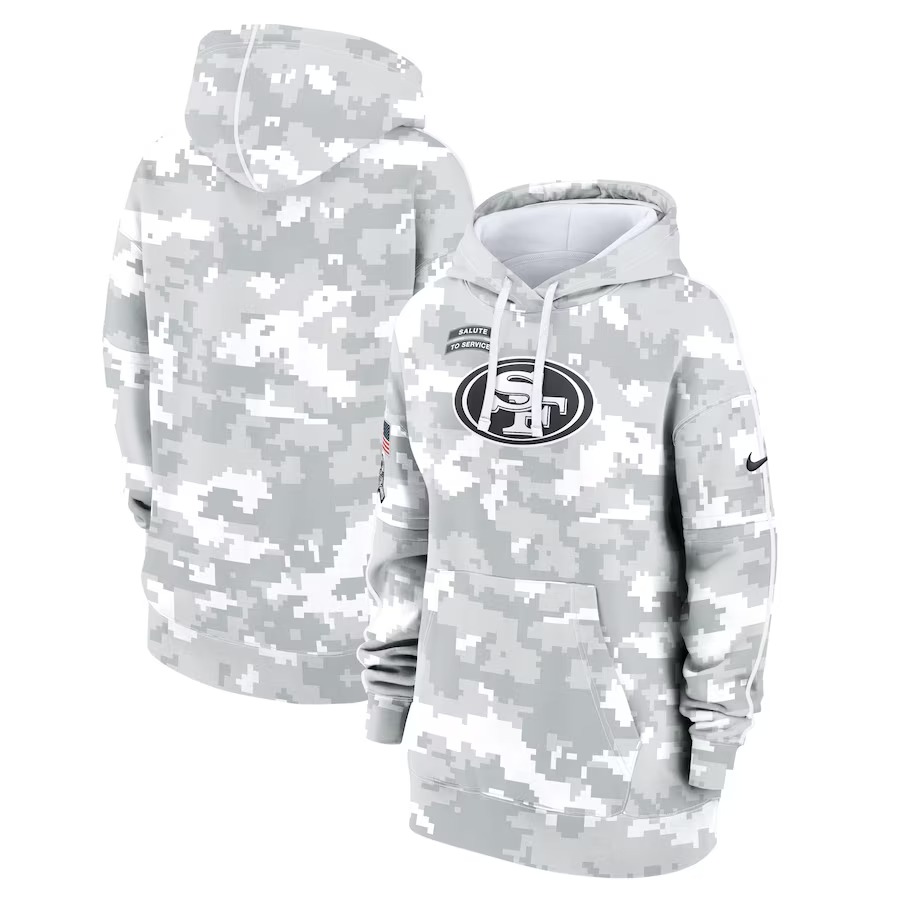 Women's San Francisco 49ers Nike Arctic Camo 2024 Salute To Service Club Fleece Pullover Hoodie - U-jersey