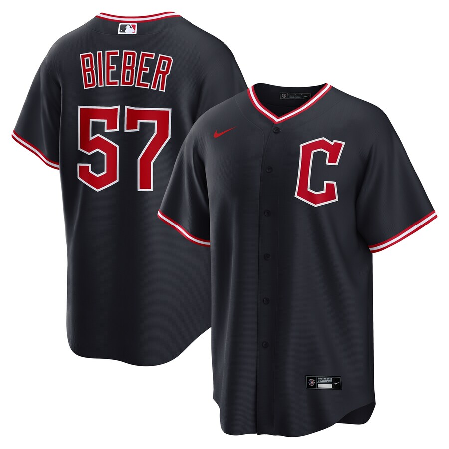 Men's Cleveland Guardians Shane Bieber Nike Navy Alternate Replica Jersey - U-jersey