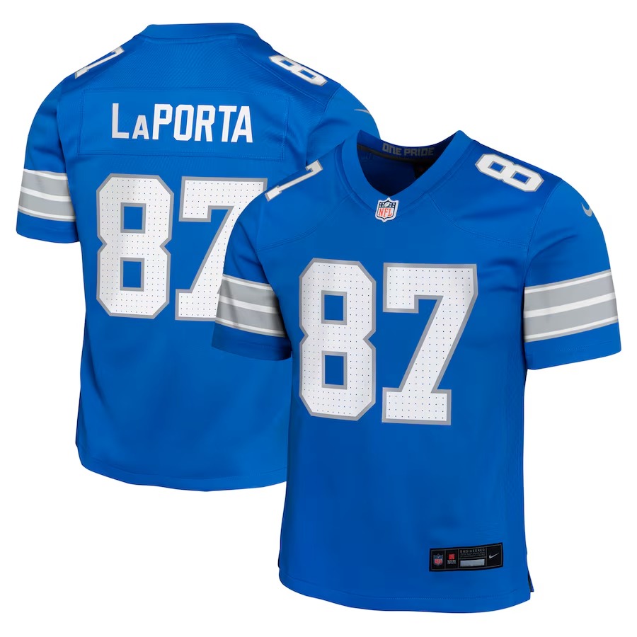 Youth Detroit Lions Sam LaPorta Nike Blue Team Player Game Jersey - U-jersey
