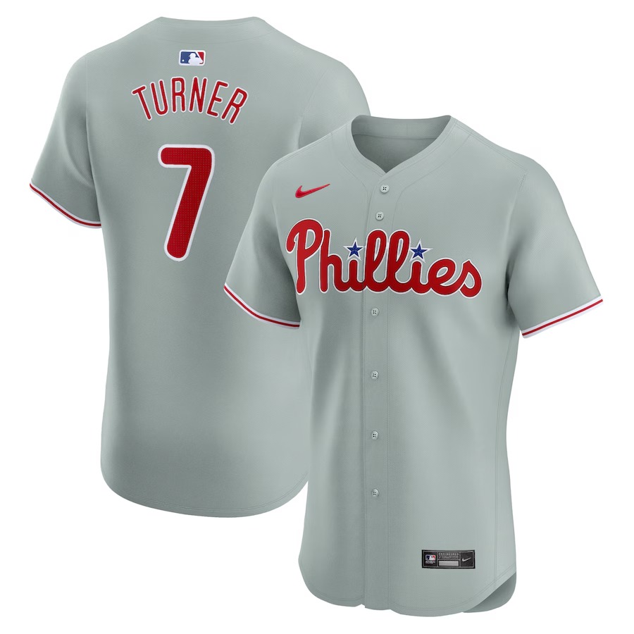 Men's Philadelphia Phillies Trea Turner Nike Gray Road Elite Player Jersey - U-jersey