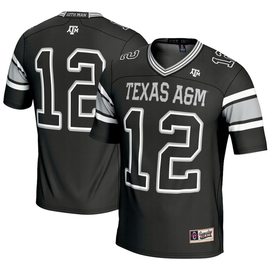 Men's GameDay Greats #12 Black Texas A&M Aggies Football Lightweight Fashion Jersey - U-jersey