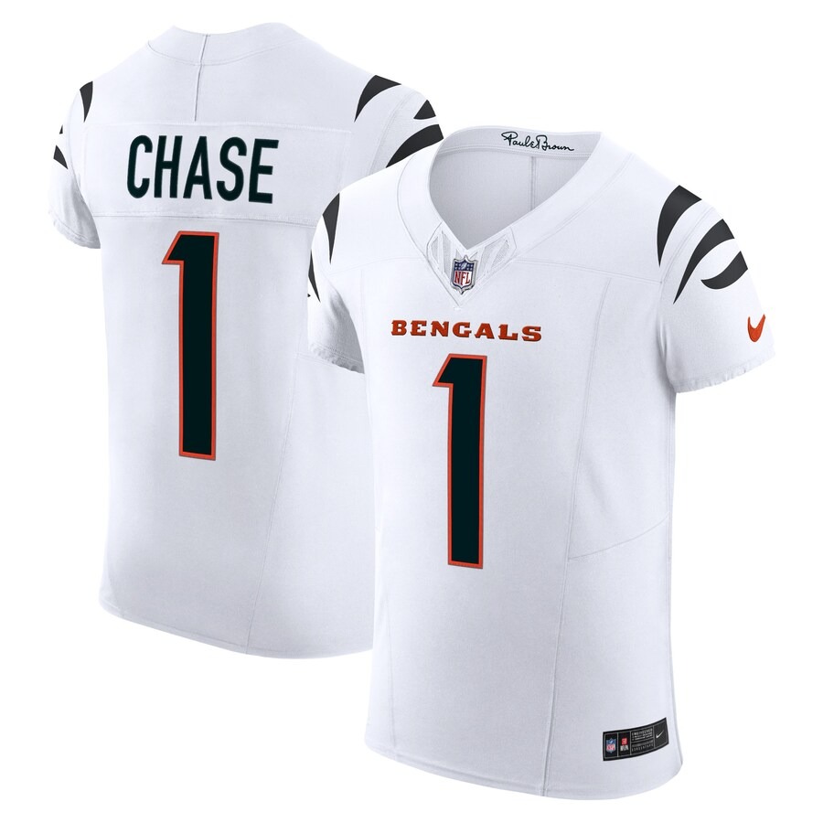 Men's Cincinnati Bengals Ja'Marr Chase Nike White  Vapor F.U.S.E. Elite Jersey - U-jersey