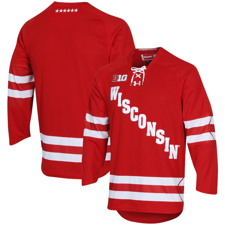 Men's Under Armour Red Wisconsin Badgers UA Replica Hockey Jersey - U-jersey