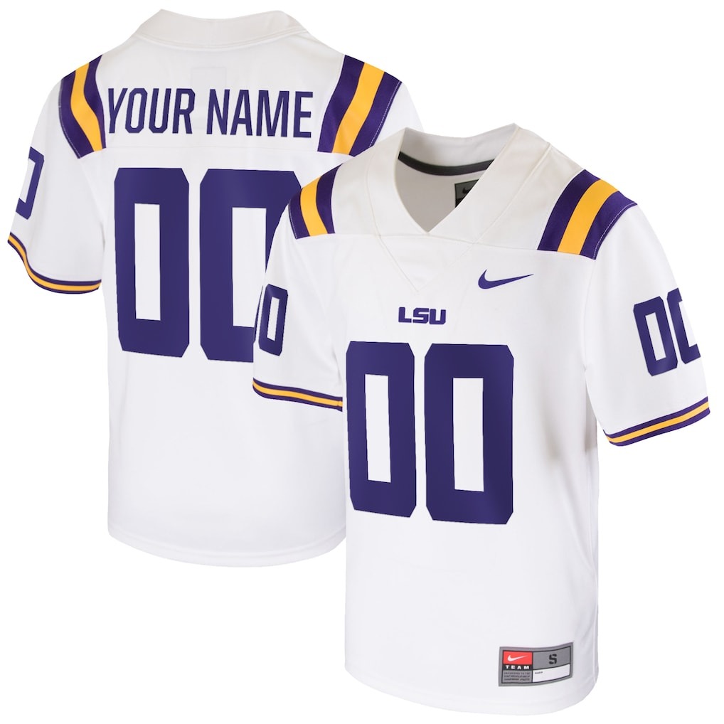 LSU Tigers Nike Youth  Custom Football Game Jersey – White - U-jersey