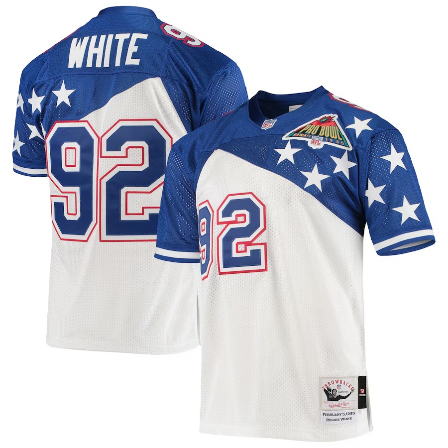 Men's NFC Reggie White Mitchell & Ness White/Blue 1995 Pro Bowl Authentic Jersey - U-jersey