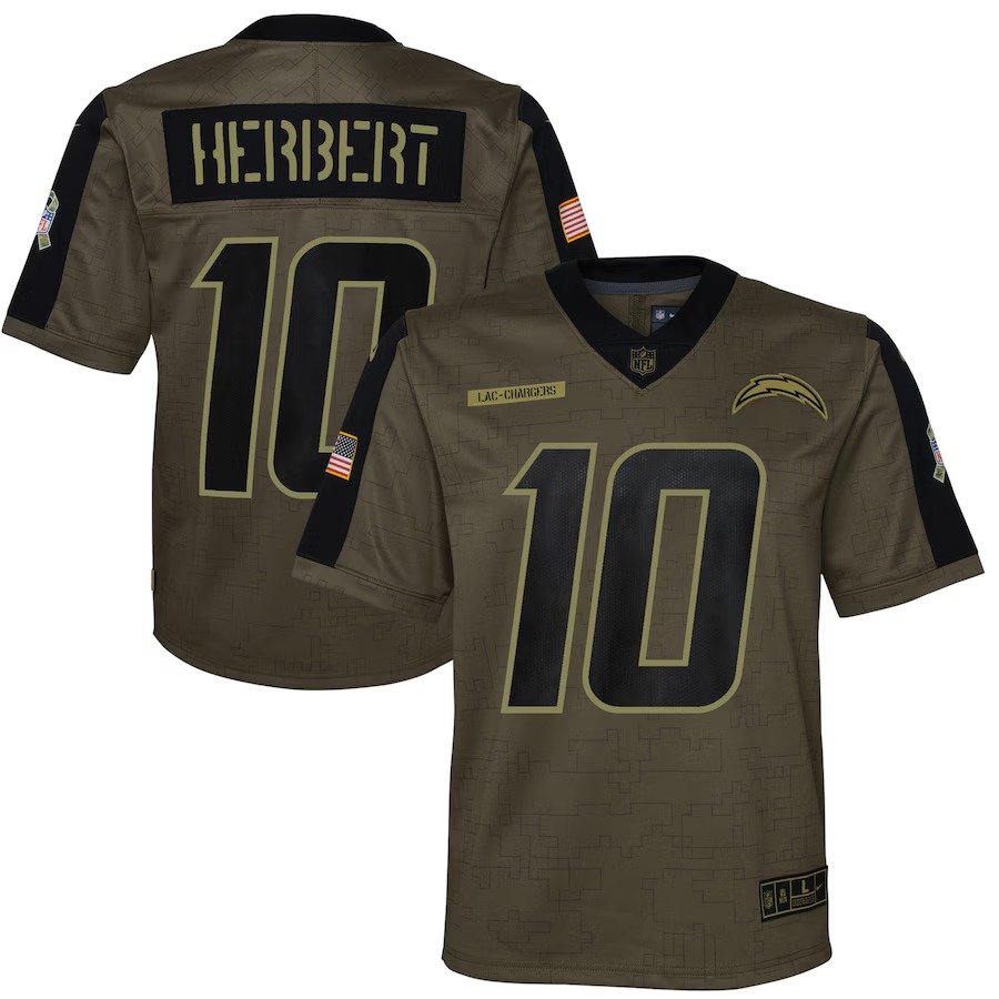 Youth Los Angeles Chargers Justin Herbert Nike Olive 2021 Salute To Service Game Jersey - U-jersey