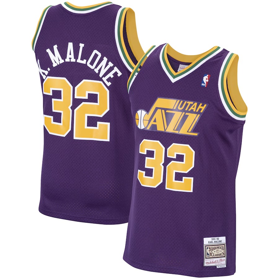 Men's Utah Jazz Karl Malone Mitchell & Ness Purple 1991/92 Hardwood Classics Swingman Jersey - U-jersey