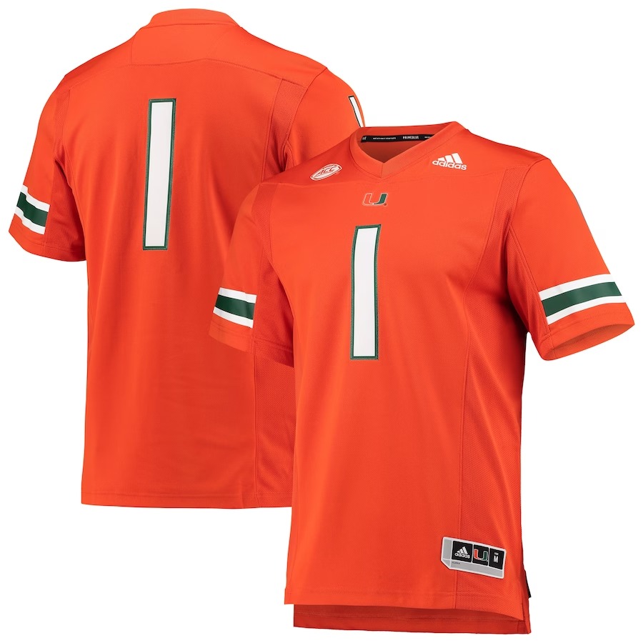 #1 Miami Hurricanes adidas Team Premier Football Jersey - Orange - U-jersey