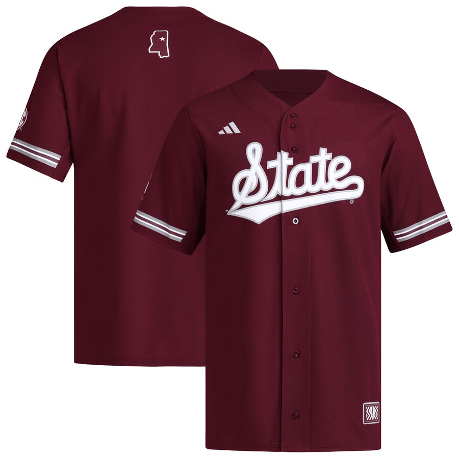 Men's adidas  Maroon Mississippi State Bulldogs Reversible Retro Full-Button Baseball Jersey - U-jersey